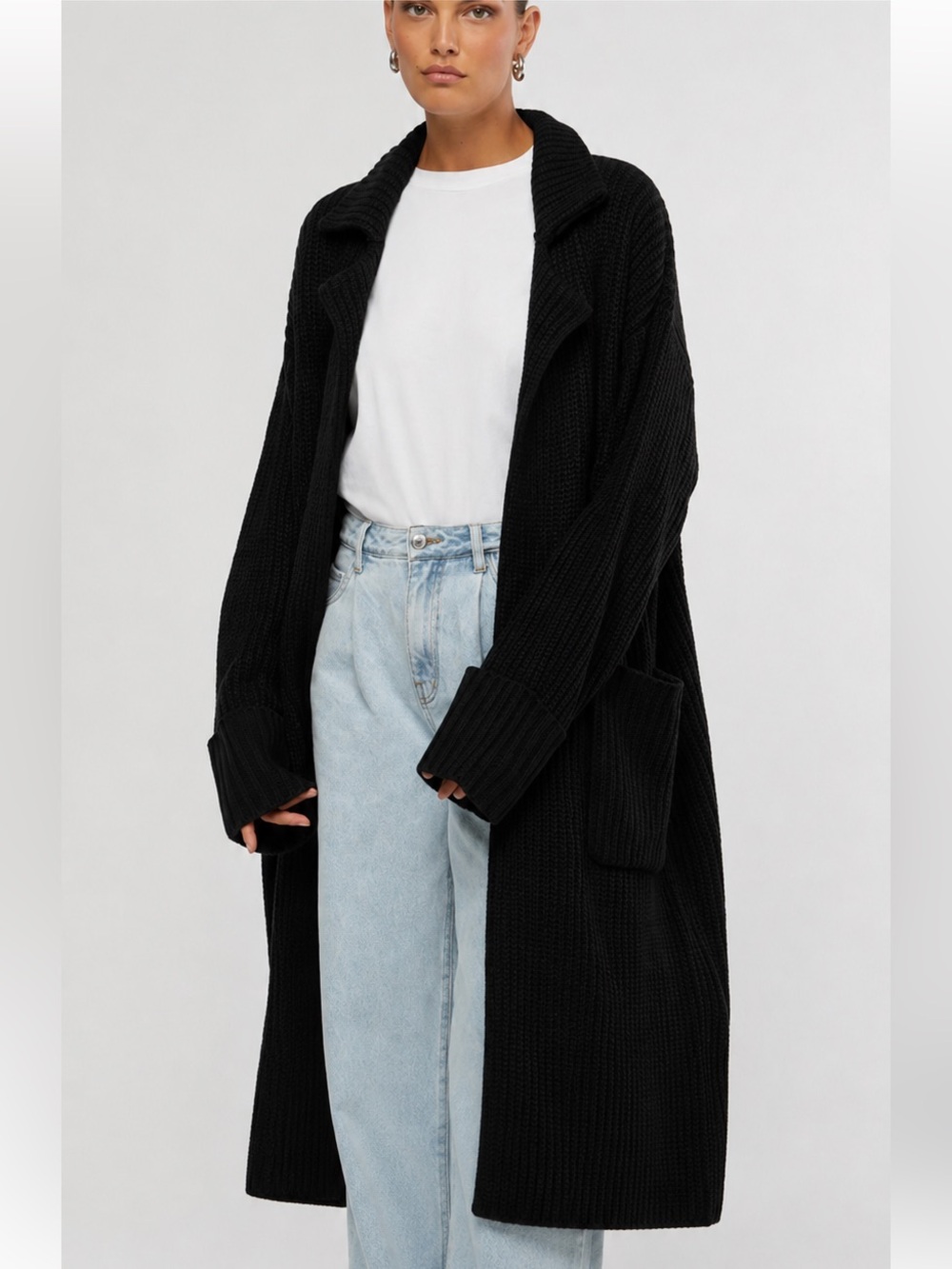 NWT WEWOREWHAT Collar Coatigan XXS/XS Black 9539 - Picture 1 of 7